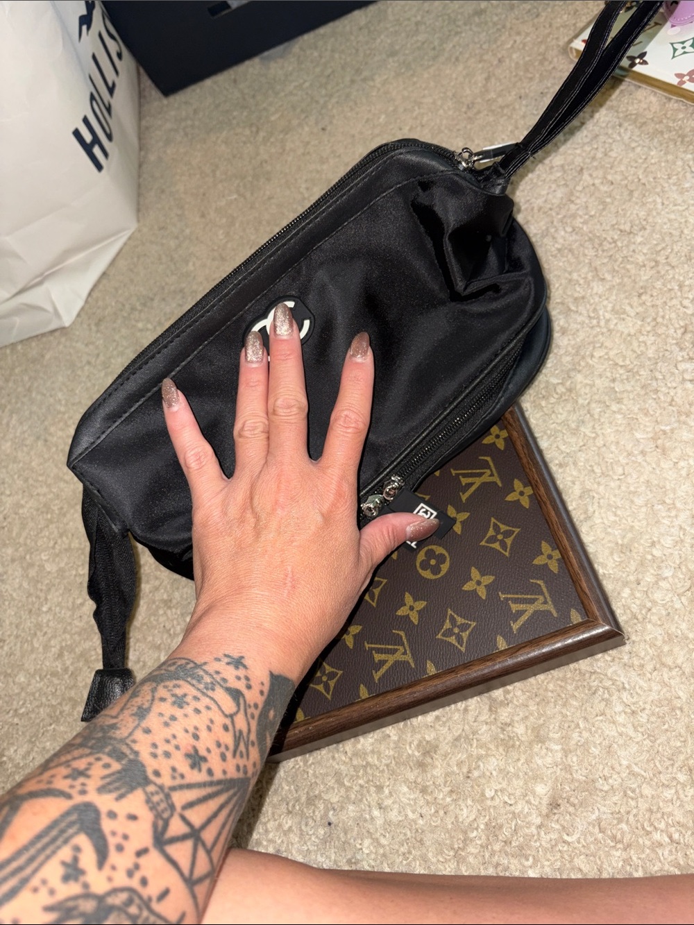 Classic Black Cosmetic Pouch with Wrist Strap